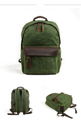 Cool Canvas Leather Mens Green Backpack Computer Backpack Black Travel Backpack for Men