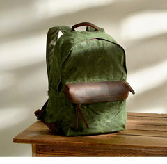 Cool Canvas Leather Mens Green Backpack Computer Backpack Black Travel Backpack for Men