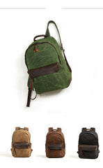 Cool Canvas Leather Mens Green Backpack Computer Backpack Black Travel Backpack for Men