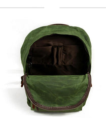Cool Canvas Leather Mens Green Backpack Computer Backpack Black Travel Backpack for Men
