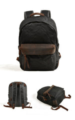 Cool Canvas Leather Mens Green Backpack Computer Backpack Black Travel Backpack for Men
