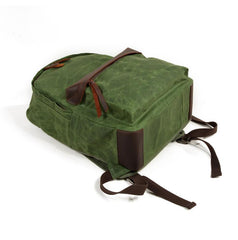 Cool Canvas Leather Mens Green Backpack Computer Backpack Black Travel Backpack for Men