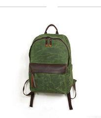 Cool Canvas Leather Mens Green Backpack Computer Backpack Black Travel Backpack for Men