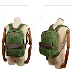 Cool Canvas Leather Mens Green Backpack Computer Backpack Black Travel Backpack for Men