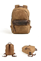 Cool Canvas Leather Mens Green Backpack Computer Backpack Black Travel Backpack for Men