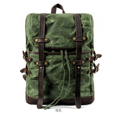 Waxed Canvas Leather Mens 15‘’ Computer Backpack Black Hiking Backpack Travel Backpack for Men