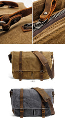 Waxed Canvas Leather Mens Waterproof 14'' Camera Bags Black Side Bag Messenger Bag Shoulder Bag For Men