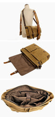 Waxed Canvas Leather Mens Waterproof 14'' Camera Bags Black Side Bag Messenger Bag Shoulder Bag For Men