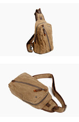 Cool Canvas Leather Mens Waterproof Sling Bag Chest Bag One Shoulder Bag for Men