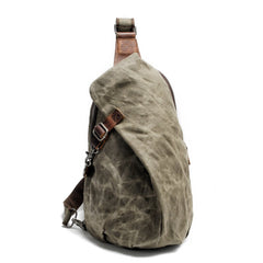Cool Canvas Leather Mens Sling Bag Waterproof Chest Bag One Shoulder Backpack for Men