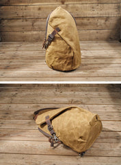 Cool Canvas Leather Mens Sling Bag Waterproof Chest Bag One Shoulder Backpack for Men