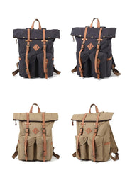 Cool Waxed Canvas Leather Mens Waterproof 16‘’ Large Hiking Backpack Travel Backpack for Men
