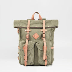 Cool Waxed Canvas Leather Mens Waterproof 16‘’ Large Hiking Backpack Travel Backpack for Men