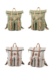 Cool Waxed Canvas Leather Mens Waterproof 16‘’ Large Hiking Backpack Travel Backpack for Men