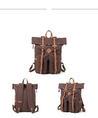 Cool Waxed Canvas Leather Mens Waterproof 16‘’ Large Hiking Backpack Travel Backpack for Men