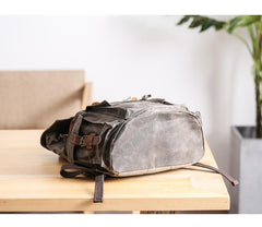 Waxed Canvas Leather Mens Gray Waterproof 15‘’ Large Backpack Travel Backpack College Backpack for Men