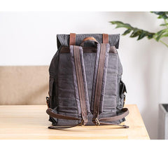 Waxed Canvas Leather Mens Gray Waterproof 15‘’ Large Backpack Travel Backpack College Backpack for Men