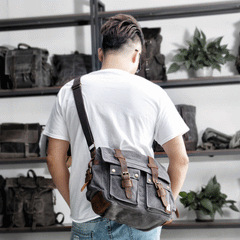 Cool Canvas Leather Mens Waterproof Black Side Bag Courier Bag Blue Messenger Bag for Men