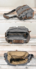Cool Canvas Leather Mens Waterproof Black Side Bag Courier Bag Blue Messenger Bag for Men