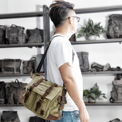 Cool Canvas Leather Mens Waterproof Black Side Bag Courier Bag Blue Messenger Bag for Men