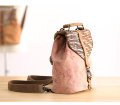 Cute Canvas Leather Mens Womens Small Pink Backpack Khaki Travel Backpack College Backpack for Men