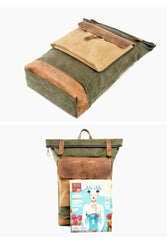 Cool Canvas Leather Mens Large Waterproof Green Backpack Travel Backpack Black Computer Backpack for Men