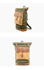 Cool Canvas Leather Mens Large Waterproof Green Backpack Travel Backpack Black Computer Backpack for Men