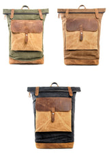 Cool Canvas Leather Mens Large Waterproof Green Backpack Travel Backpack Black Computer Backpack for Men