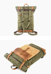 Cool Canvas Leather Mens Large Waterproof Green Backpack Travel Backpack Black Computer Backpack for Men