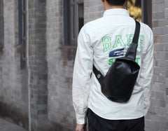 Cool OXFORD CLOTH PVC Black Men's One Shoulder Backpack Sling Bag For Men
