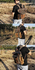 Cool Canvas Retro Mens Large Waterproof Travel Bag Computer Bag Student Backpack for Men