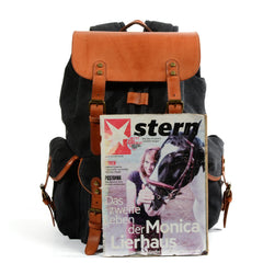 Black Waxed Canvas Mens Waterproof Large Hiking Bag Travel Bag 15.6‘’ Computer Bag for Men