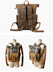 Cool Canvas Leather Mens Green Large Waterproof Travel Backpack Computer Hiking Backpack for Men