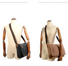 Cool Casual Canvas Womens Mens Side Bag 14'' Shoulder Bag Khaki Messenger Bag For Men