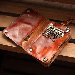 Cool Black Leather Mens Short Key Wallet Bifold Brown Small Key Wallet Key Holder For Men