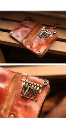 Cool Black Leather Mens Short Key Wallet Bifold Brown Small Key Wallet Key Holder For Men