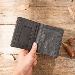 Cool Brown Leather Mens Small Wallets Bifold Black Vintage Slim billfold Wallet for Men