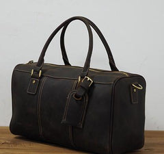 Cool Coffee Leather Mens Weekender Bags Vintage Travel Bags Duffle Bag for Men