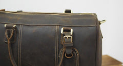 Cool Coffee Leather Mens Weekender Bags Vintage Travel Bags Duffle Bag for Men