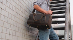 Cool Coffee Leather Mens Weekender Bags Vintage Travel Bags Duffle Bag for Men