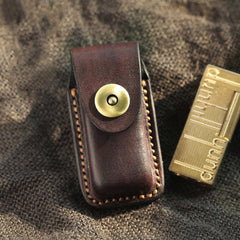 Dark Coffee Handmade Leather Mens Dunhill Lighter Case Cool Lighter Holders For Men