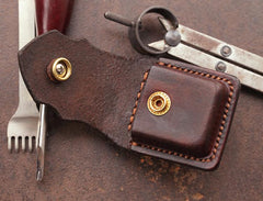 Cool Dark Brown Leather Mens Holster Zippo Lighter Case Standard Zippo Lighter Holder For Men