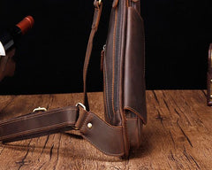 Cool Brown Leather Triangular Chest Bag Sling Bag Sling Crossbody Bag For Mens