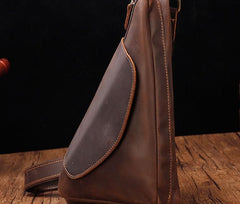 Cool Brown Leather Triangular Chest Bag Sling Bag Sling Crossbody Bag For Mens