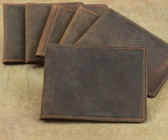 Cool Dark Brown Leather Mens Small Bifold Wallet billfold Wallet License Wallet for Men