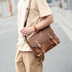 Cool Brown Leather Mens Small Courier Bags Vintage Brown Messenger Bag Postman Bag For Men