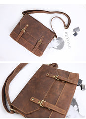 Cool Brown Leather Mens Small Courier Bags Vintage Brown Messenger Bag Postman Bag For Men
