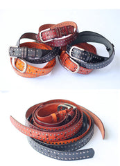 Cool Punk Rock Handmade Buckle Black Rivet Leather Mens Belts Dark Coffee Leather Belts for Men