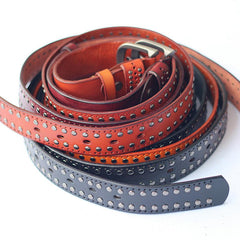 Cool Punk Rock Handmade Buckle Black Rivet Leather Mens Belts Dark Coffee Leather Belts for Men