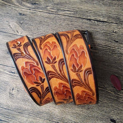 Cool Handmade Embossed Brown Tooled Leather Mens Belt Dark Brown Leather Belts for Men